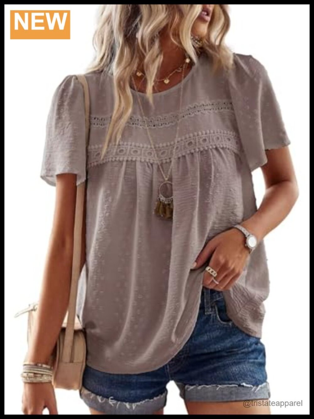 Women's Boho Crochet Lace Blouse Short Sleeve Flow Top